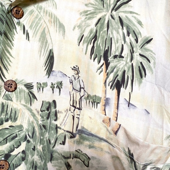 Kahala Hawaiian Islands men's shirt Tropical Golf scene Vintage 100% Silk Size L - Picture 4 of 8